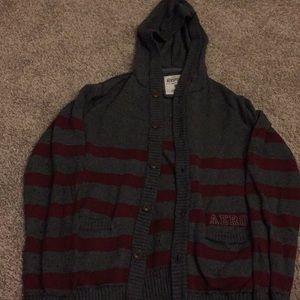 Striped charcoal and burgundy aero cardigan hoodie